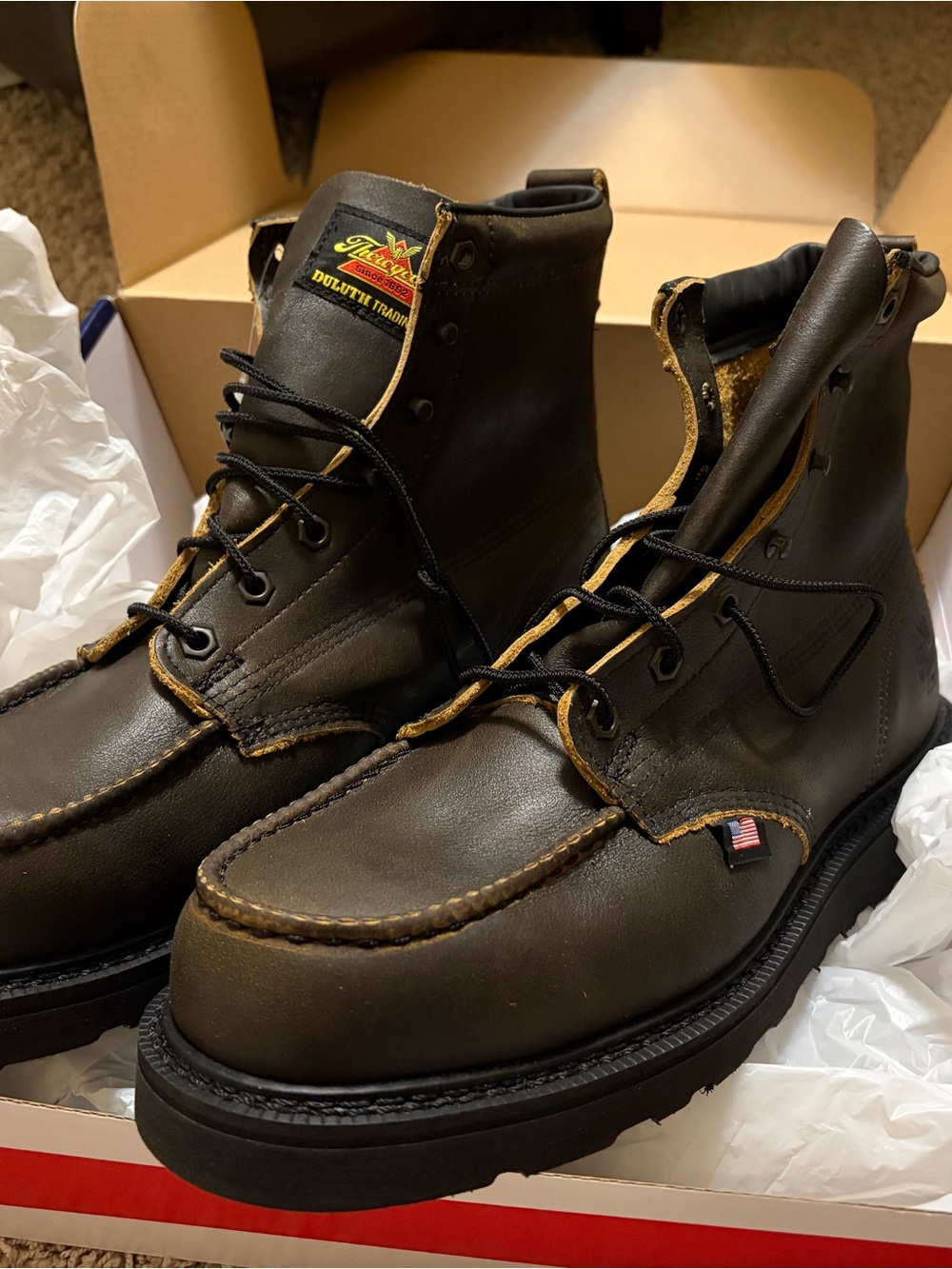 Thorogood x Duluth Trading Co Brown Moc Toe Leather Work Boots